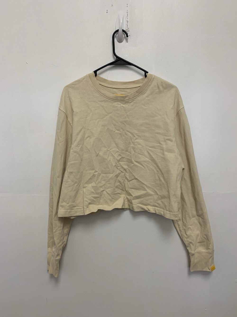 Yellow Label Cropped Womens XL Cream Yellow Crewneck Pullover Minimalistm M